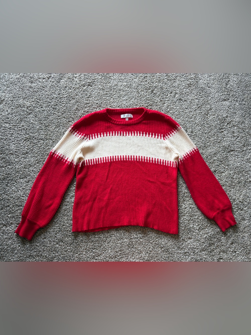 Fever Red and Cream Ribbed Crewneck Sweater